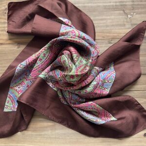 Vintage Liberty Brown Silk Scarf with Colorful Paisley